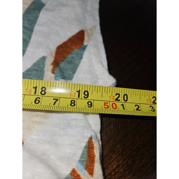 CYNTHIA ROWLEY Botanical Print Button Back 100% Linen Slub Knit Top Sz M - Picture 4 of 5